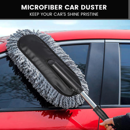 AllExtreme Soft Microfiber Car Duster Brush with Extendable Handle (Grey, Pack of 1)