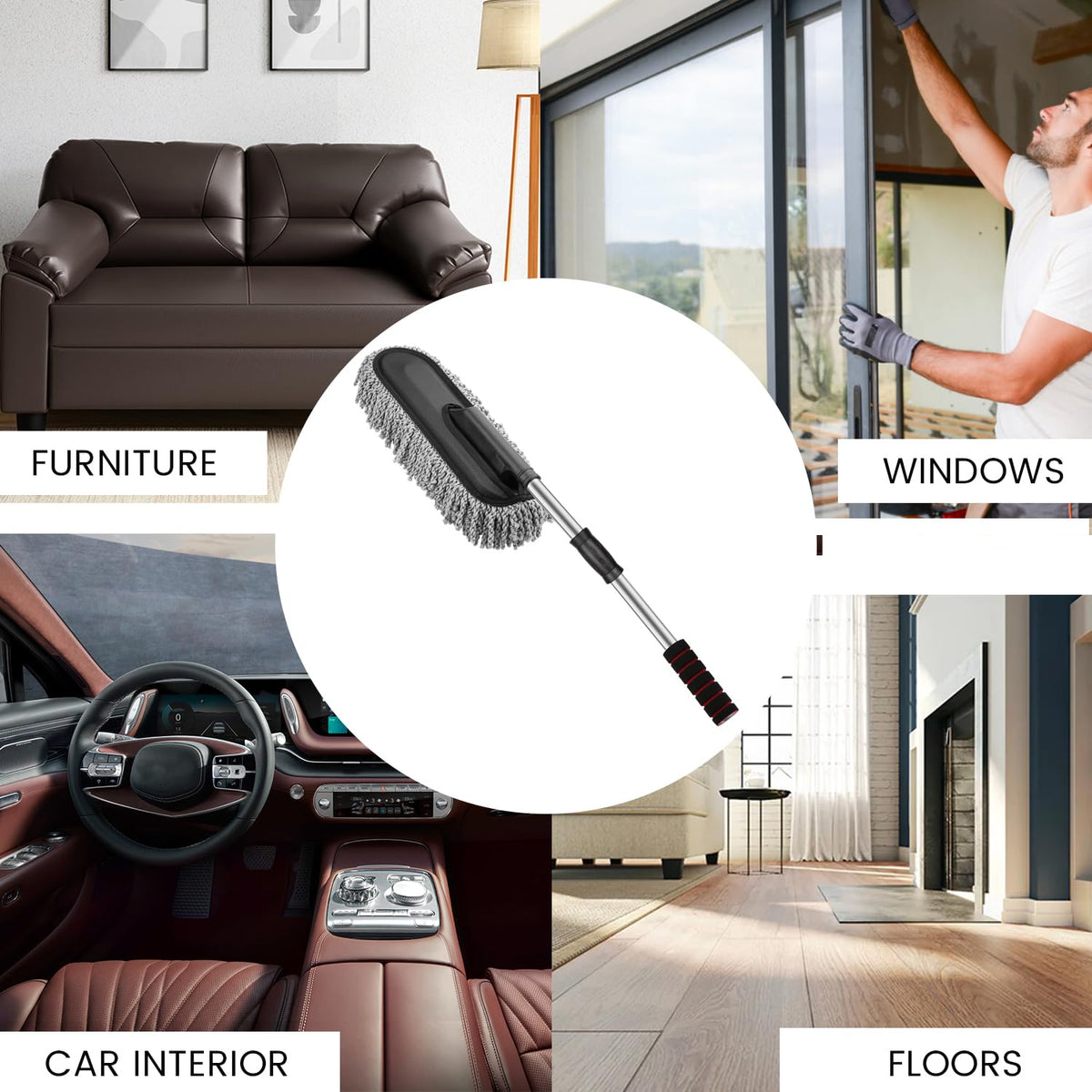 AllExtreme Soft Microfiber Car Duster Brush with Extendable Handle (Grey, Pack of 1)