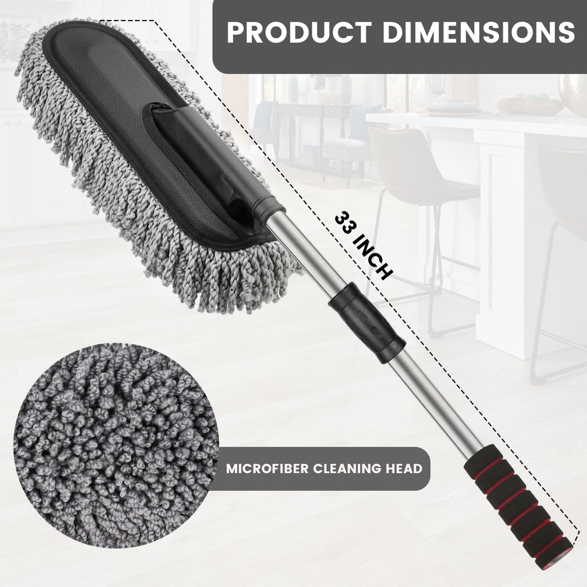 AllExtreme Soft Microfiber Car Duster Brush with Extendable Handle (Grey, Pack of 1)
