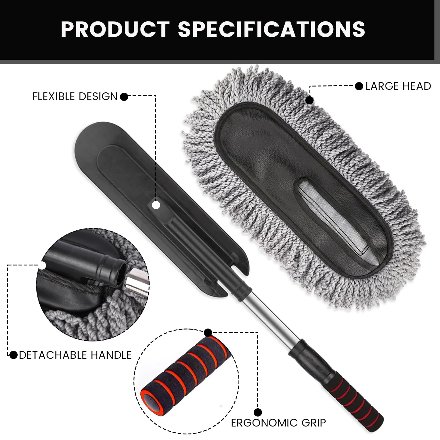 AllExtreme Soft Microfiber Car Duster Brush with Extendable Handle (Grey, Pack of 1)
