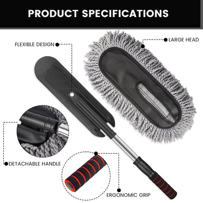AllExtreme Soft Microfiber Car Duster Brush with Extendable Handle (Grey, Pack of 1)